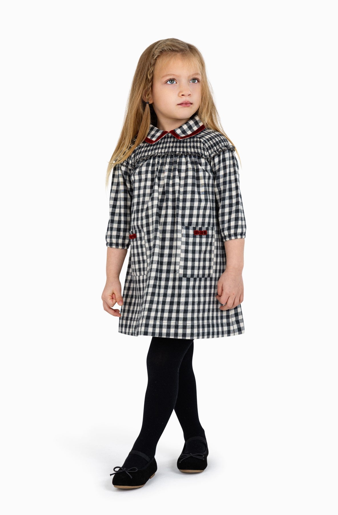 11-256 LONE FEATHER CHECKERED DOLL DRESS