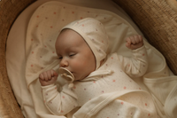 01 DAISY RIBBED BOW PRINT FOOTIE + BEANIE