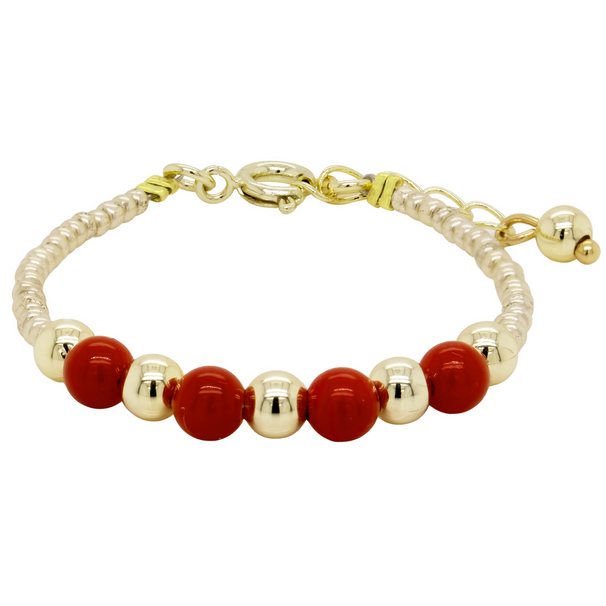 B15931 DLUX 3MM RED PEARL BALL AND SEED BEAD BRACELET