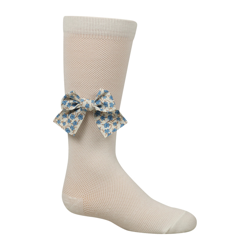 1001 ZUBII FISHNET FLORAL BOW KNEE SOCK