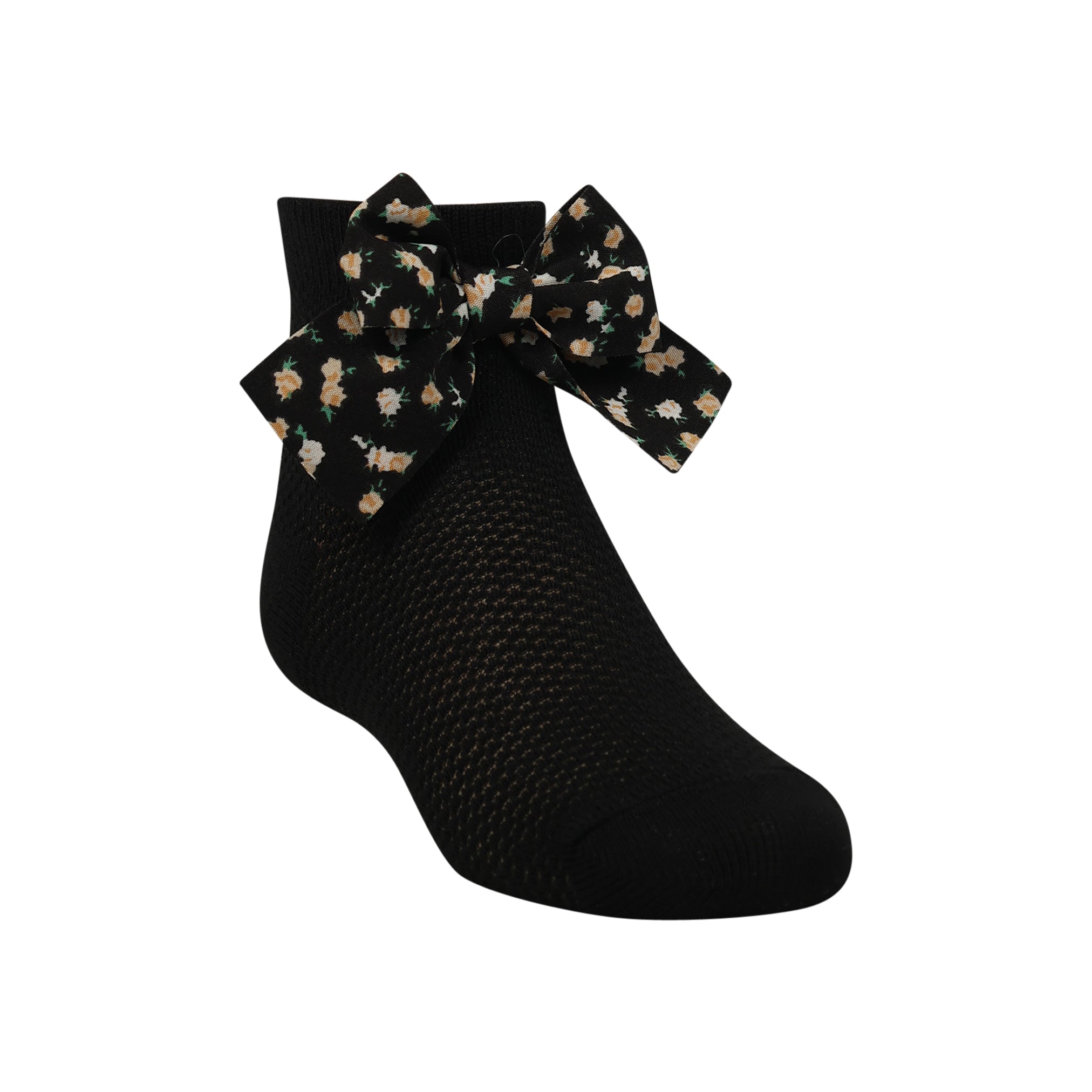 1002 ZUBII FISHNET FLORAL BOW ANKLE SOCK