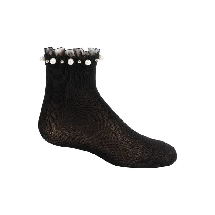 1106 ZUBII PEARL/STUD RUFFLE ANKLE SOCK