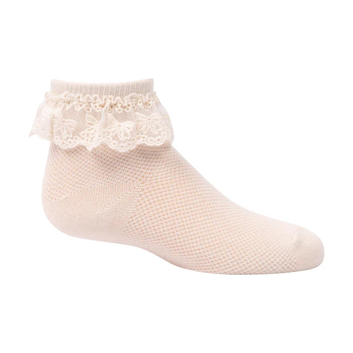1439 ZUBII BOW CROCHET RUFFLE ANKLE SOCK