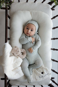 LILETTE GINGHAM BEBE FOOTIE + BEANIE SET