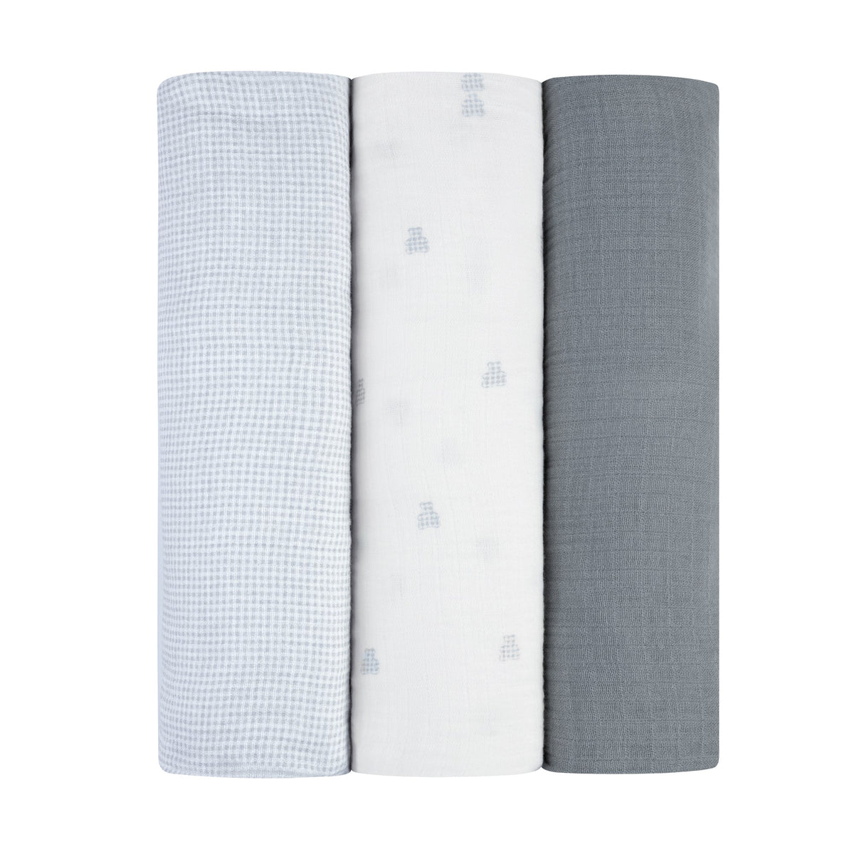 ELYS & CO GINGHAM BEAR 3PK MUSLIN SWADDLE