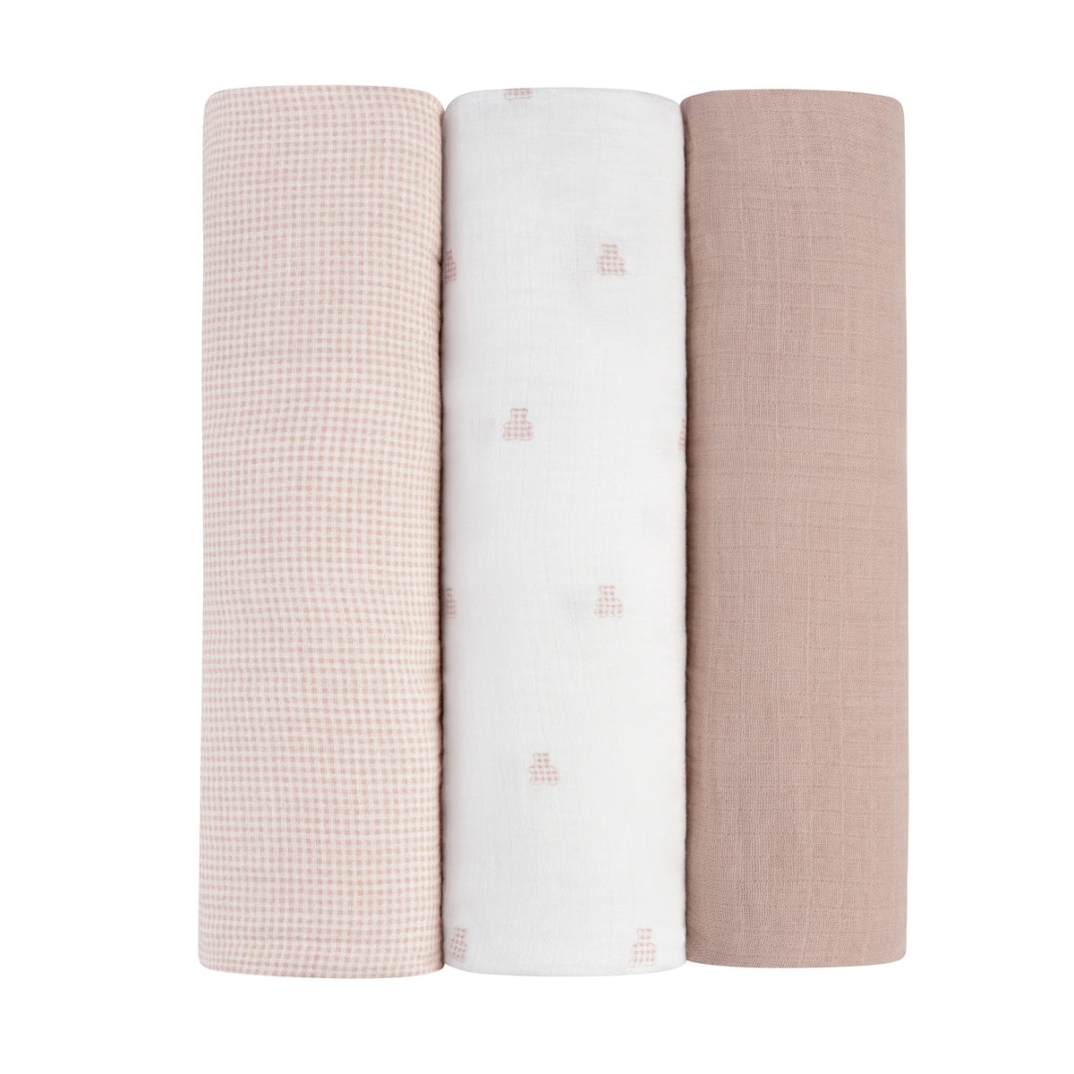 ELYS & CO GINGHAM BEAR 3PK MUSLIN SWADDLE