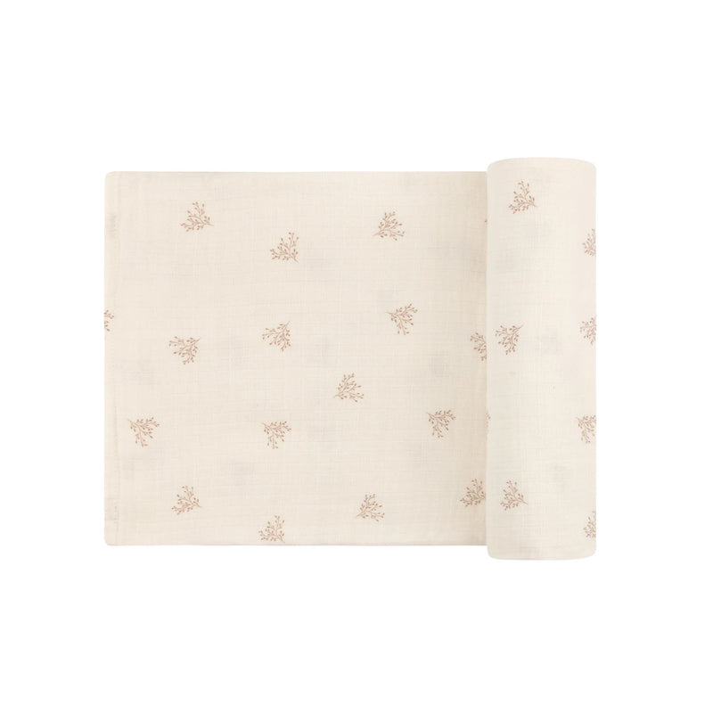 ELYS & CO VELOUR LEAF PATTERN MULSIN SWADDLE OS