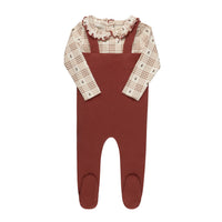 ELYS & CO FLORAL PLAID BODYSUIT + OVERALL 2PC SET