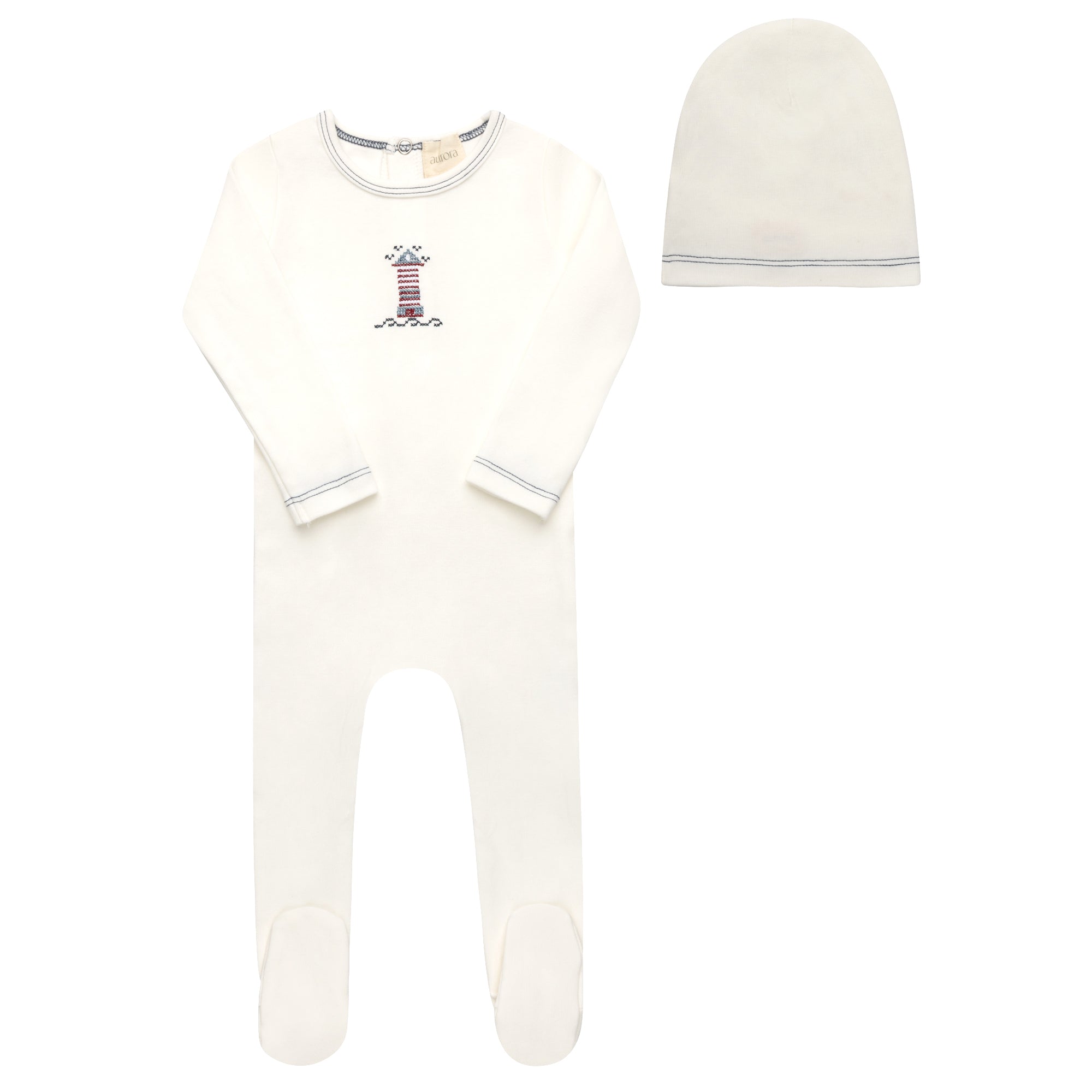 AURORA CROSSSTITCH LIGHTHOUSE COLLECTION FOOTIE +BEANIE