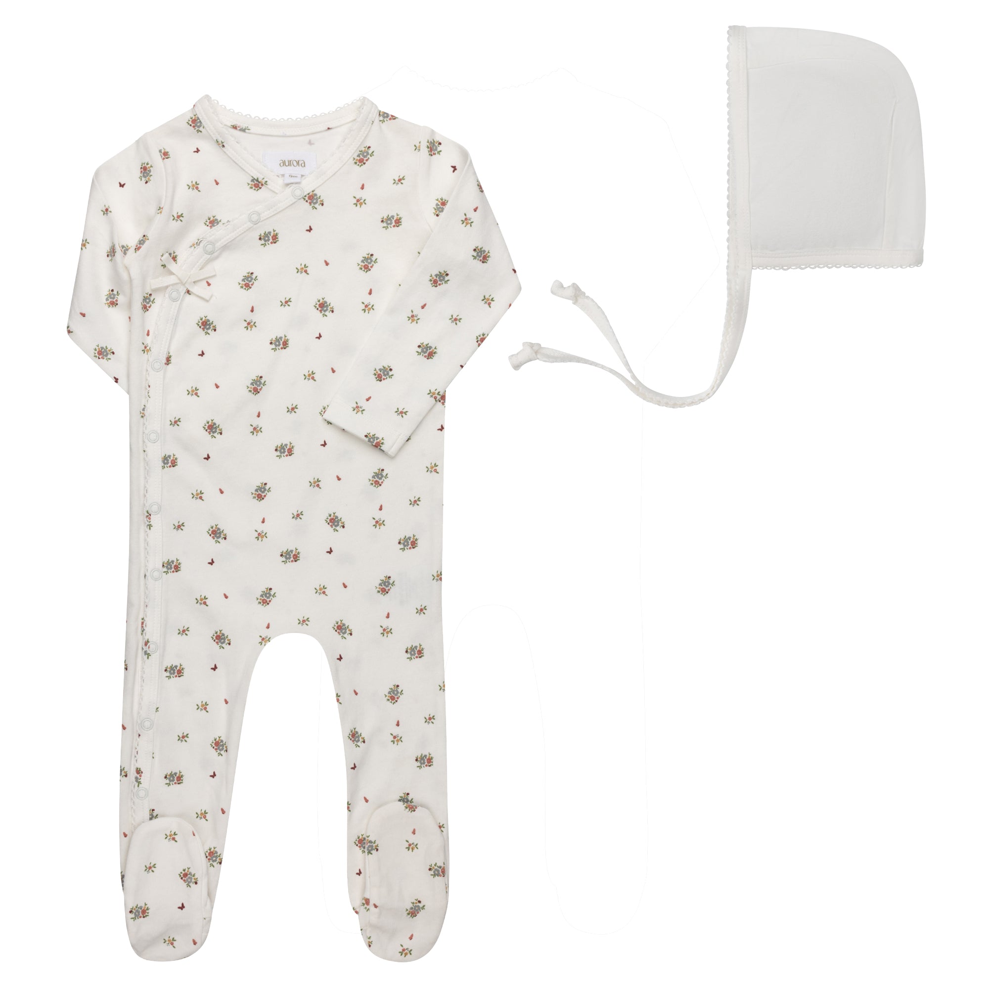 AURORA JERSEY COTTON FLORAL COLLECTION FOOTIE + BONNET