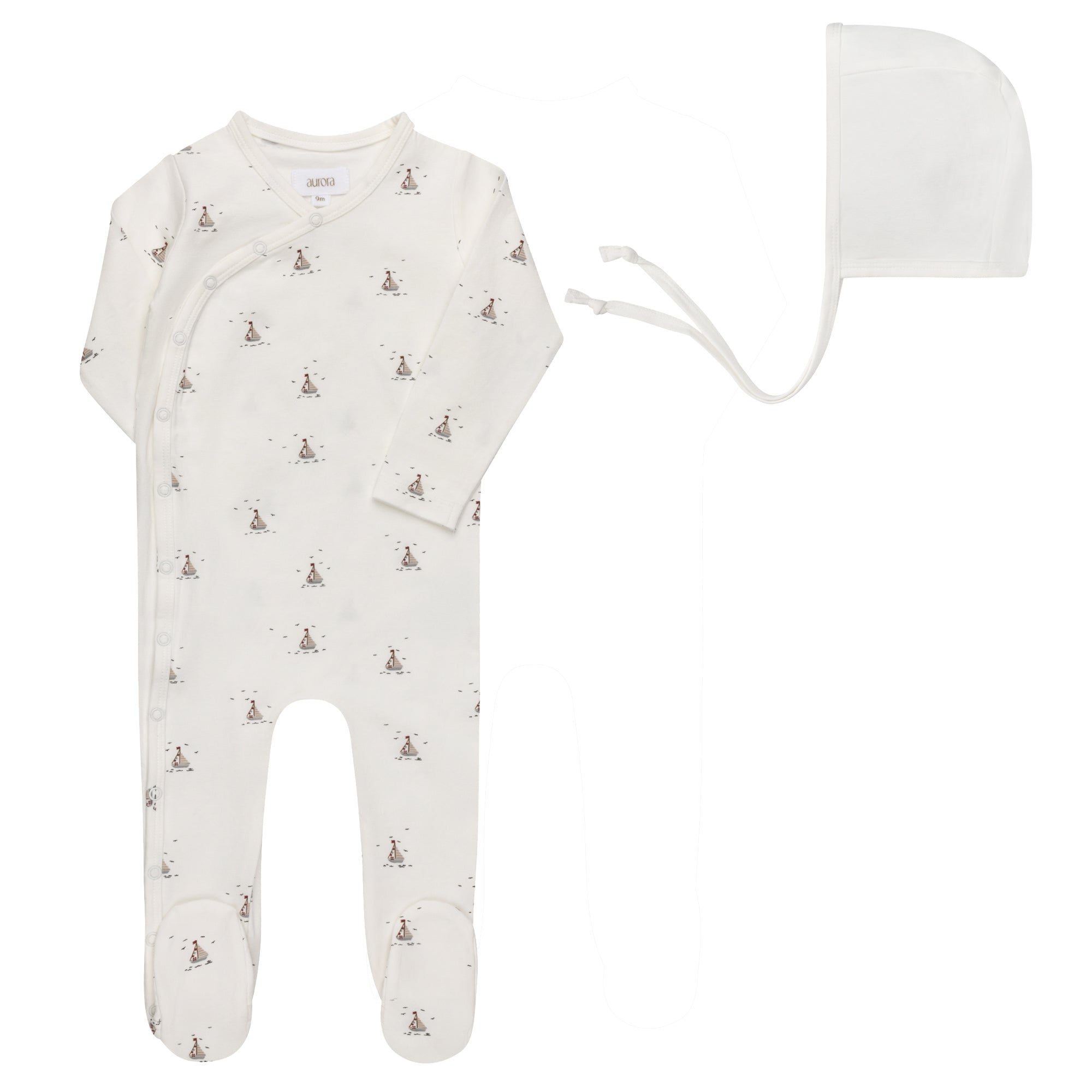 AURORA JERSEY COTTON NAUTICAL COLLECTION FOOTIE + BEANIE