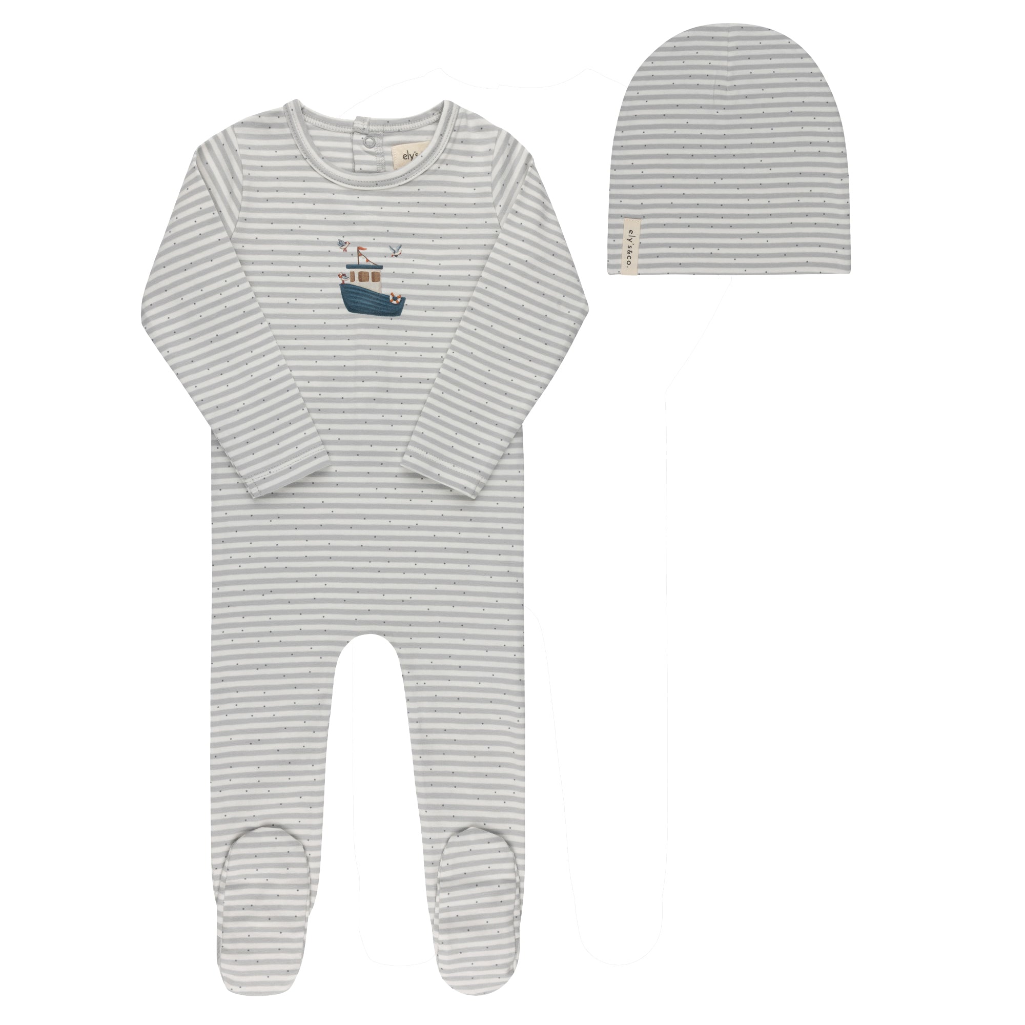 ELYS & CO NAUTICAL STRIPE COLLECTION FOOTIE + BEANIE