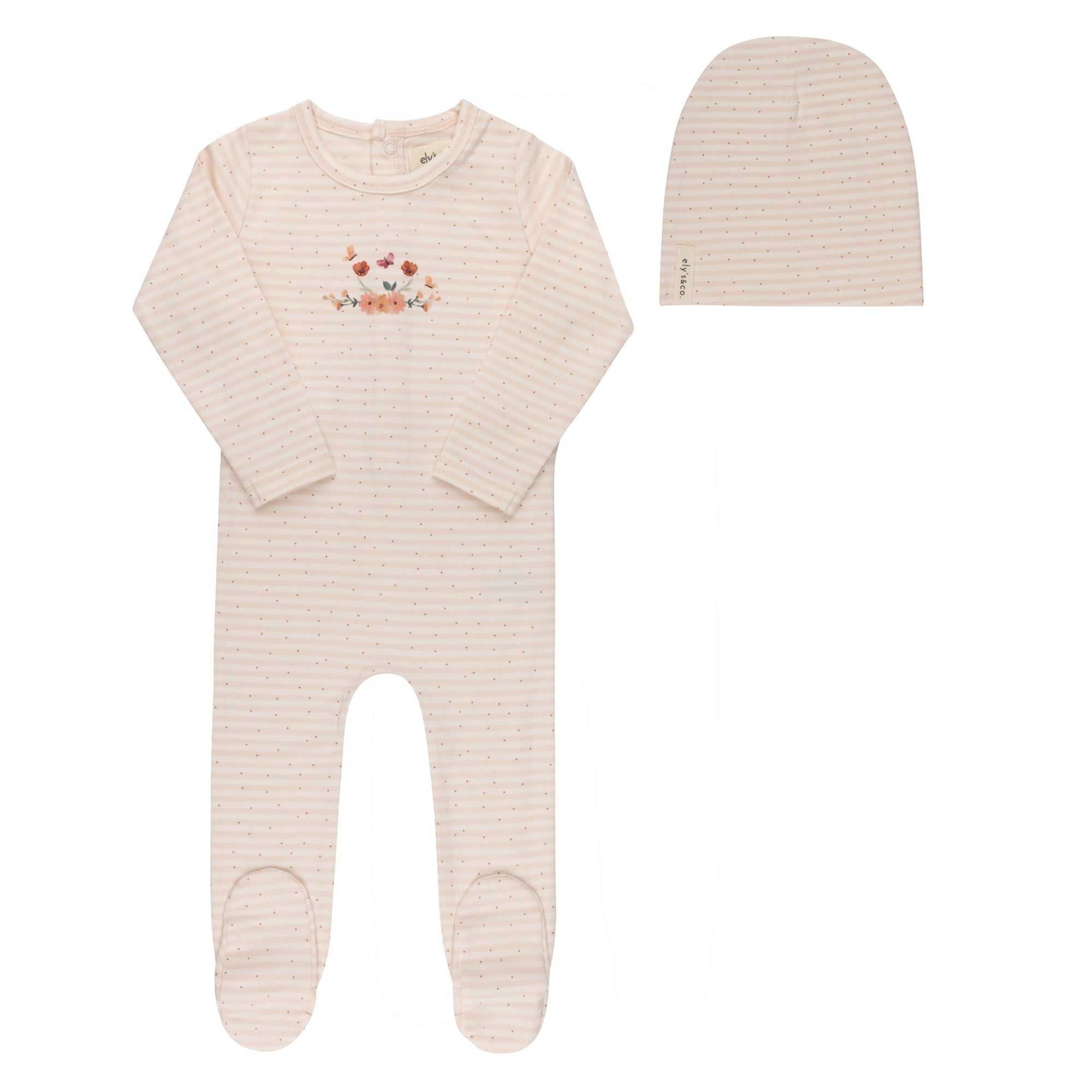 ELYS & CO FLORAL STRIPE COLLECTION FOOTIE + BEANIE