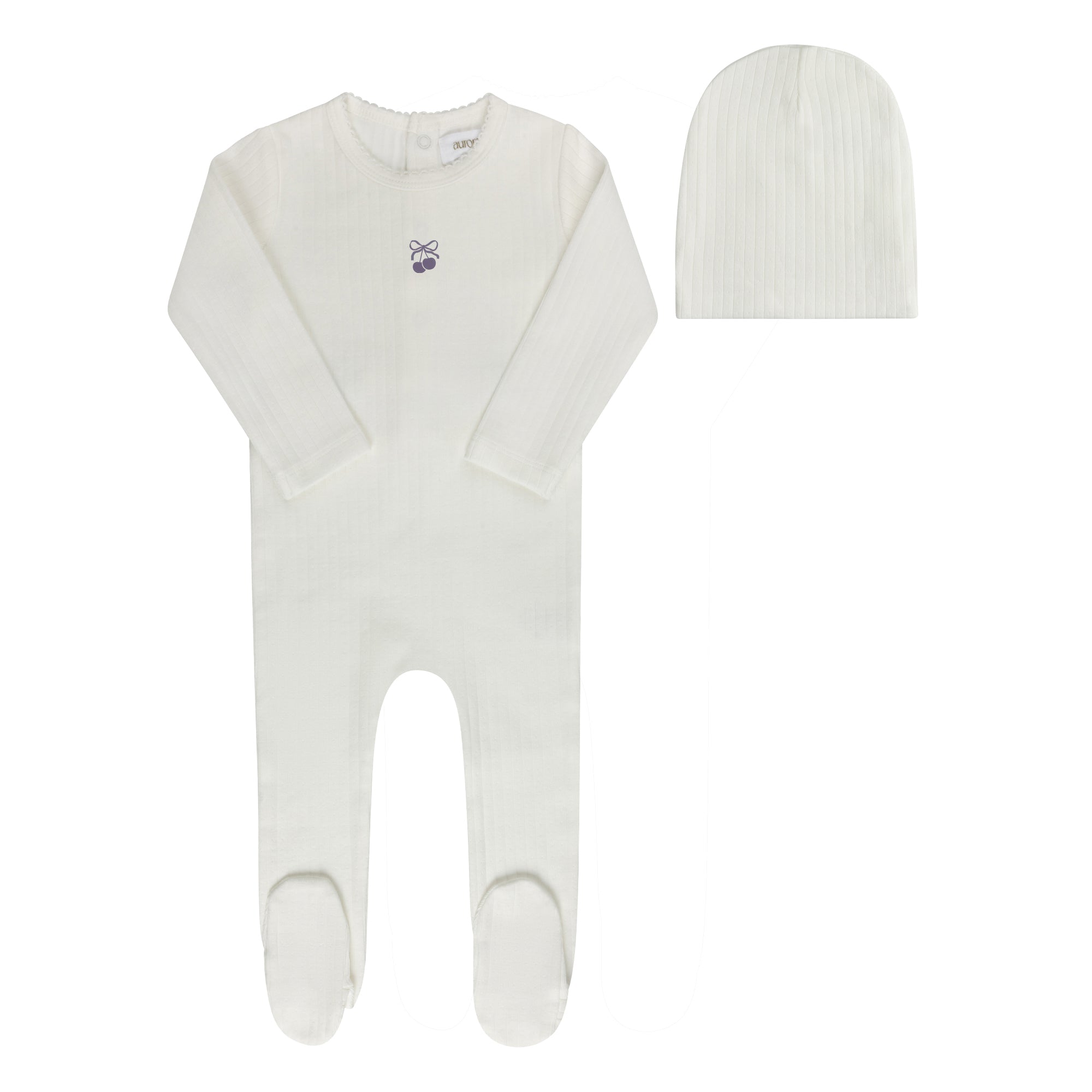 AURORA POINTELLE BOW COLLECTION FOOTIE + BEANIE
