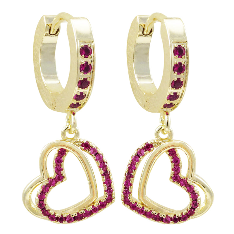 3EW4552 DLUX GP SRS CZ HUGGIE HOOP DOUBLE HEART EARRING