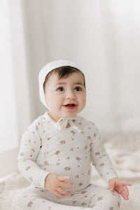 AURORA JERSEY COTTON FLORAL COLLECTION FOOTIE + BONNET