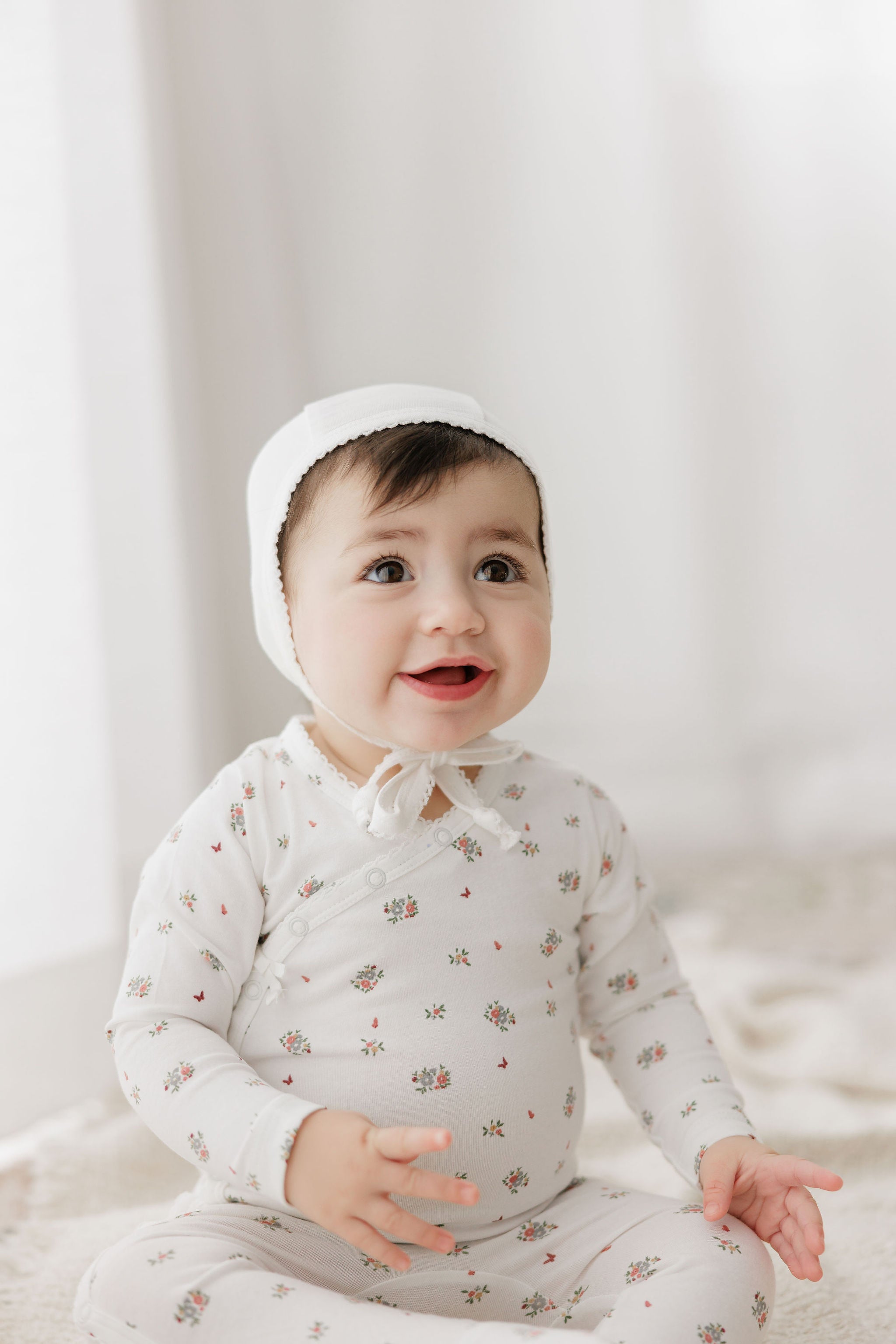 AURORA JERSEY COTTON FLORAL COLLECTION FOOTIE + BONNET