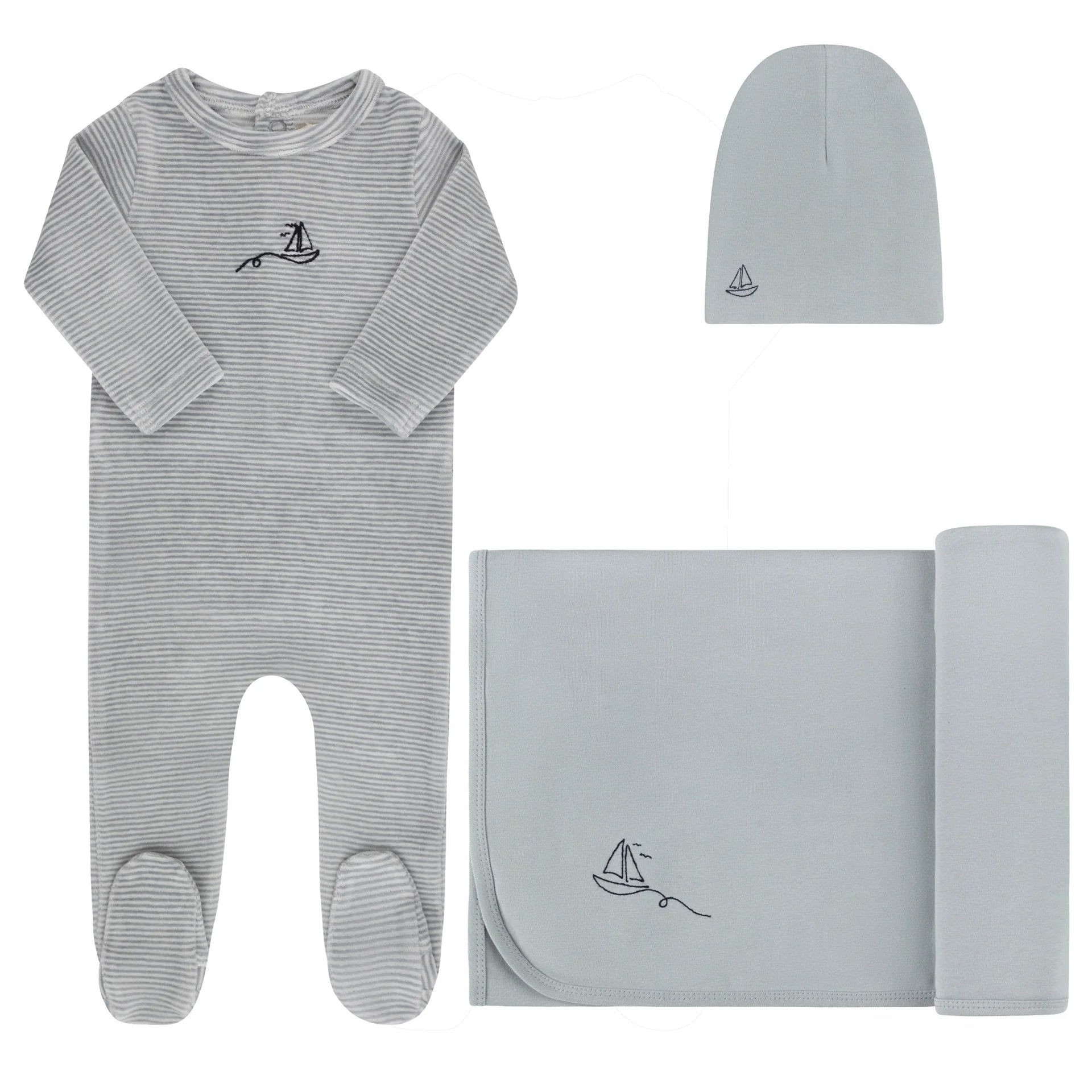 ELYS & CO VELOUR STRIPE FOOTIE 3PC SET