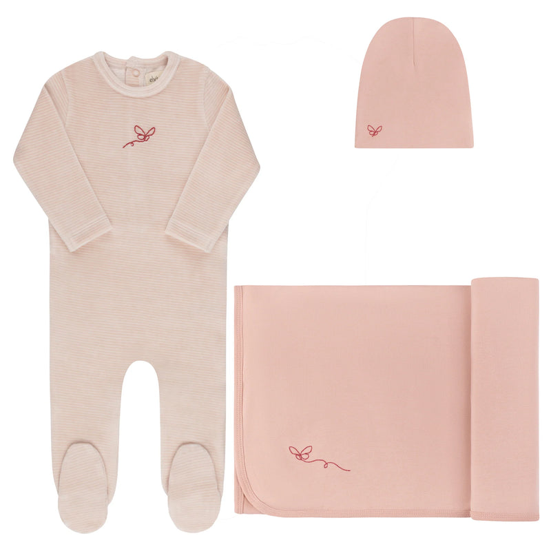 ELYS & CO VELOUR STRIPE FOOTIE 3PC SET