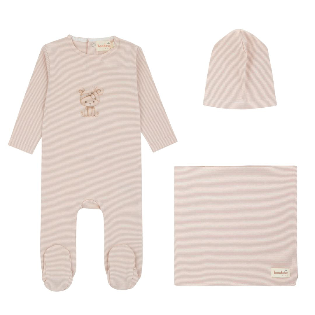 319B BONDOUX STRIPE FOOTIE 3PC LAYETTE