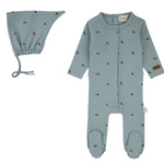 357B BONDOUX LEAF PRINT FOOTIE + BEANIE SET