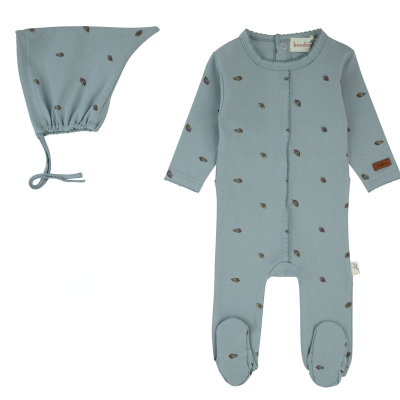 357B BONDOUX LEAF PRINT FOOTIE + BEANIE SET