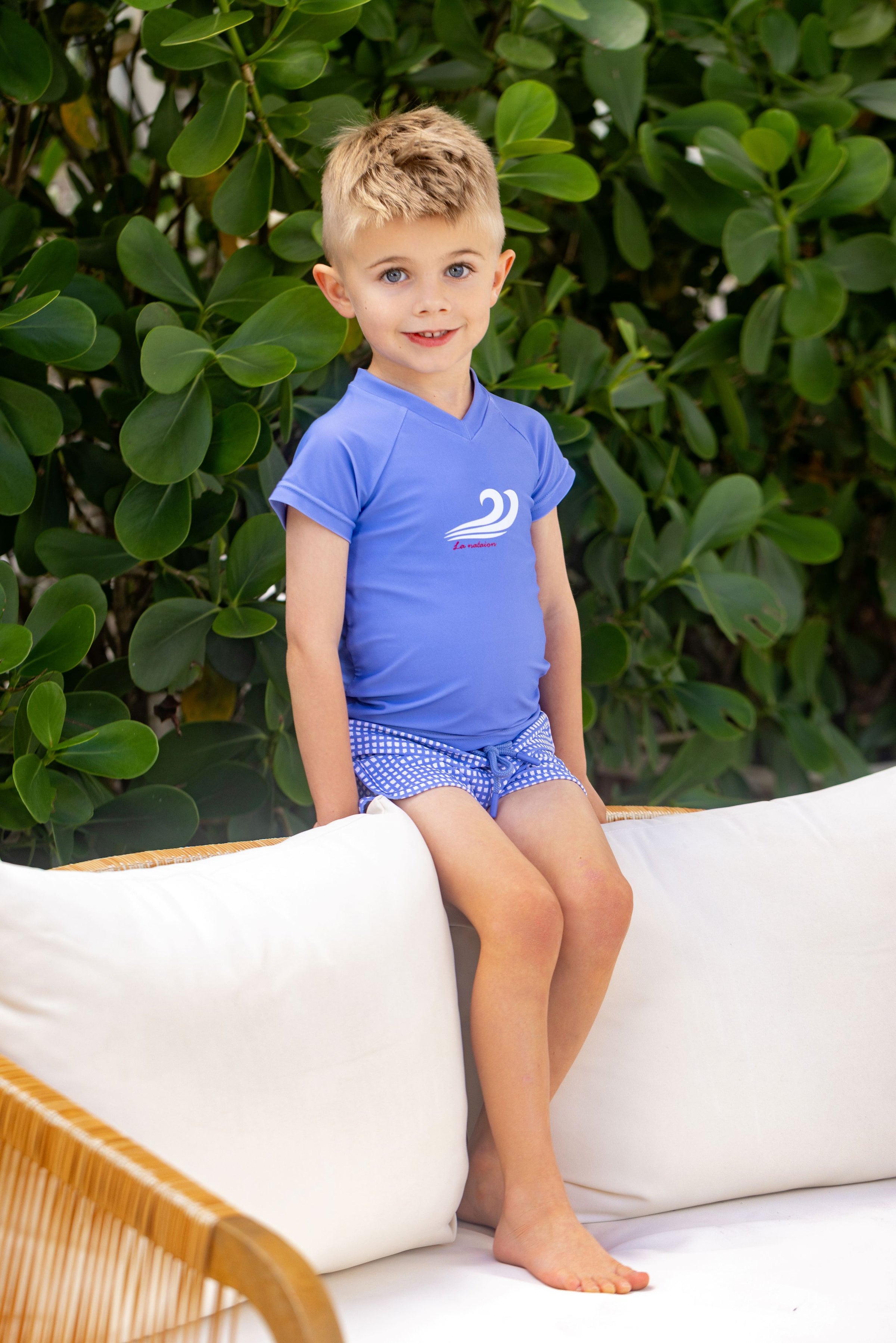 32601 NOGGI GINGHAM BOYS RASH GUARD + SHORTS SET