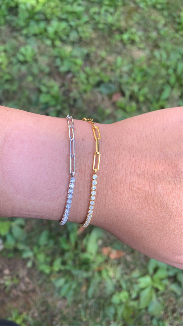 TJ122 TIMELESS JEWELS HALF PAPERCLIP HALF TENNIS BRACELET
