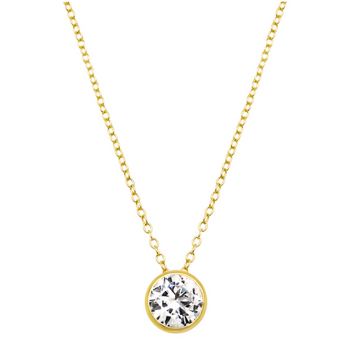 9N646 DLUX SS 7MM ROUND CZ BEZEL SOLITAIRE NECKLACE