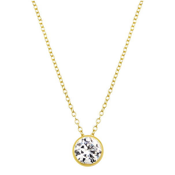 9N646 DLUX SS 7MM ROUND CZ BEZEL SOLITAIRE NECKLACE