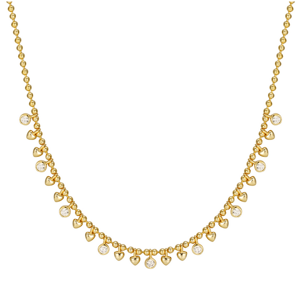 9N662 DLUX GP SS BALL CHAIN WITH HEARTS