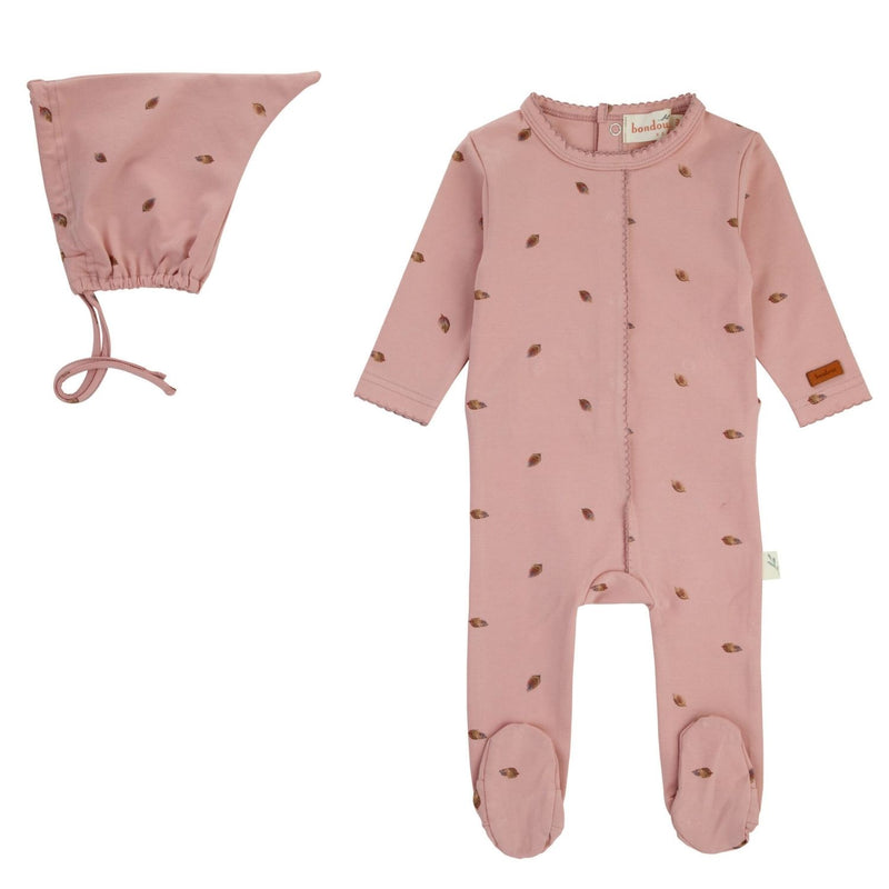 357B BONDOUX LEAF PRINT FOOTIE + BEANIE SET