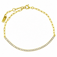 9B990 DLUX SS CZ BAR PAPER CLIP CHAIN BRACELET