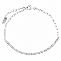 9B990 DLUX SS CZ BAR PAPER CLIP CHAIN BRACELET