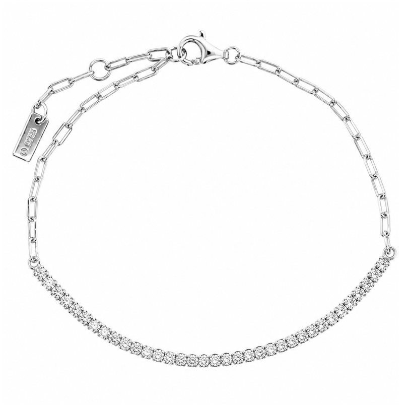 9B990 DLUX SS CZ BAR PAPER CLIP CHAIN BRACELET