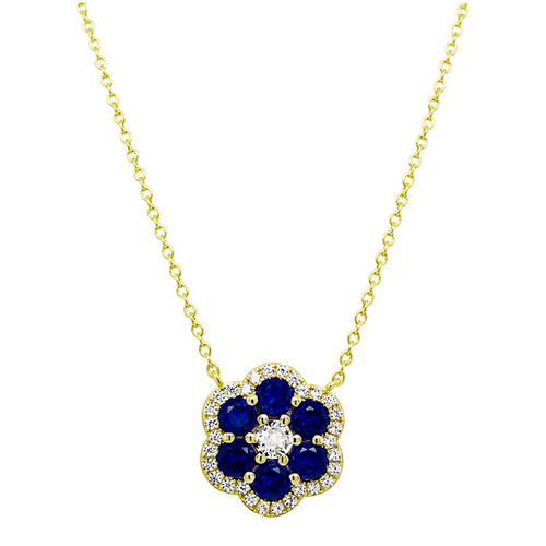 9N14 DLUX GP SS CZ FLOWER NECKLACE ADJ CHAIN