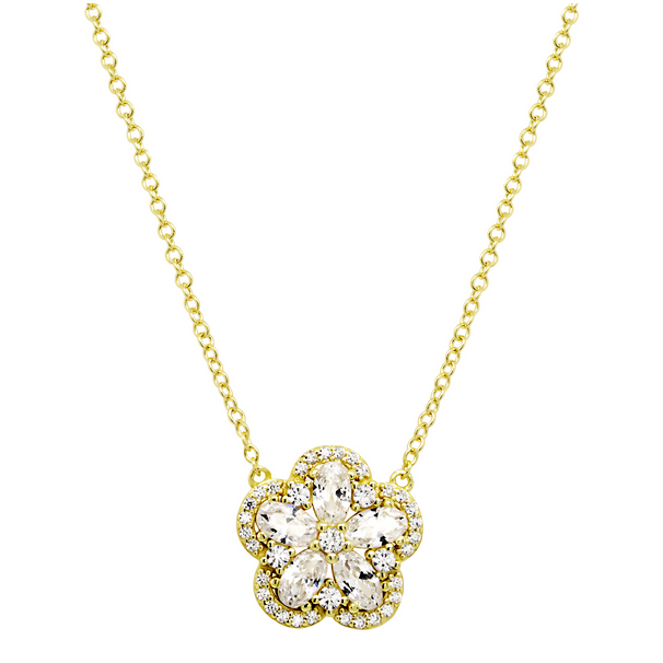 9N14 DLUX GP SS CZ FLOWER NECKLACE ADJ CHAIN