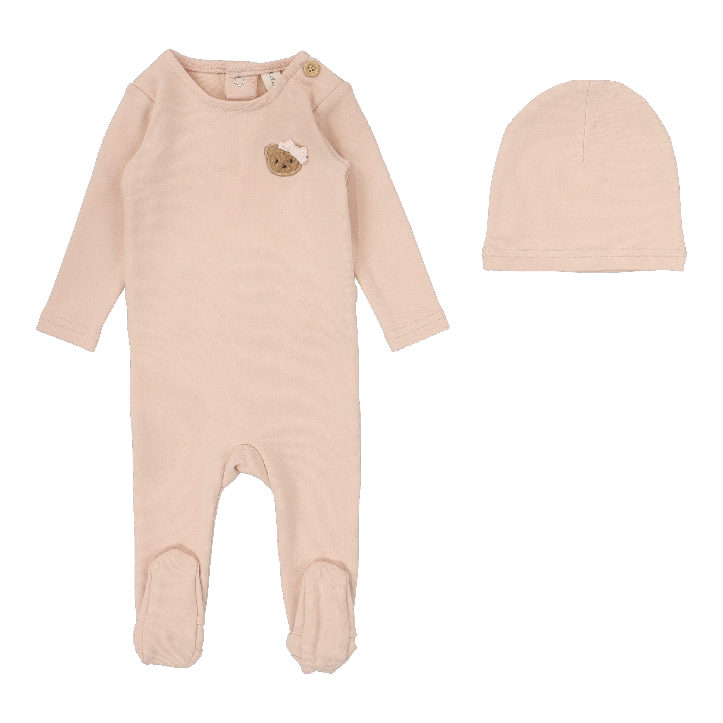 LILETTE BEAR APPLIQUE FOOTIE + BEANIE