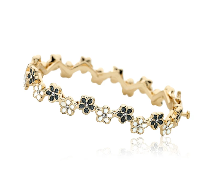 BN0423B LMTS 14K GP BRASS FROSTED ENAMEL FLOWERS BRACELET