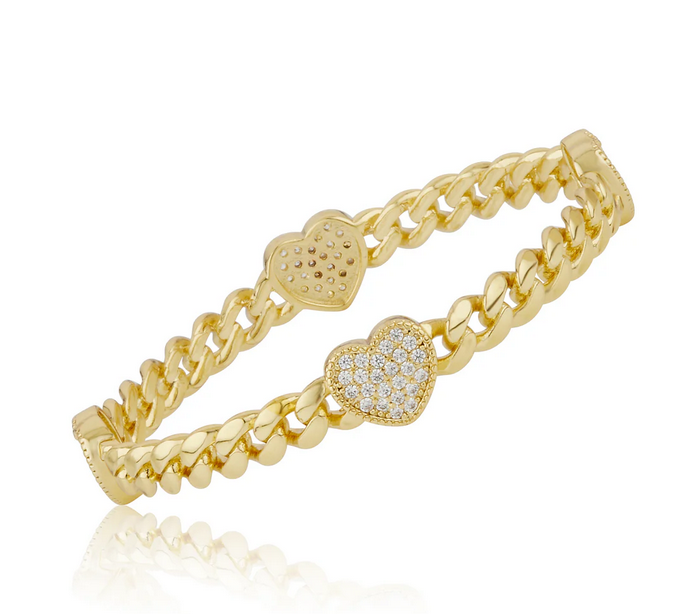BN1239B LMTS CLASSIC 14K GP BANGLE WITH CZ HEARTS