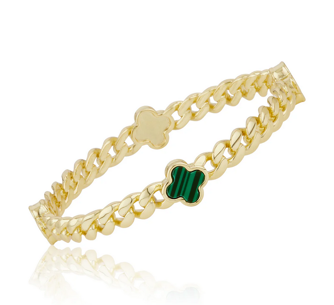 BN1242B LMTS CLASSIC 14K GP BANGLE WITH CLOVERS