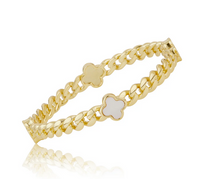 BN1242B LMTS CLASSIC 14K GP BANGLE WITH CLOVERS