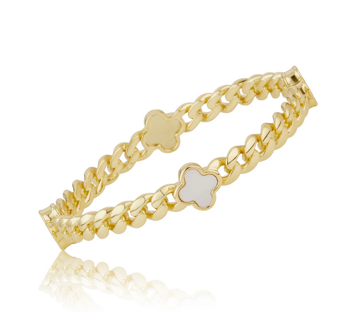 BN1242B LMTS CLASSIC 14K GP BANGLE WITH CLOVERS
