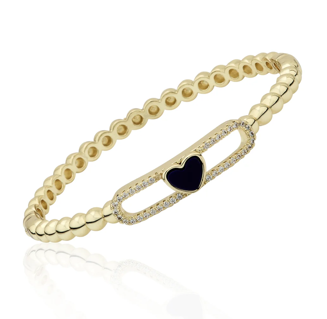 BN1317B LMTS 14K GP BRASS HEART BAR CLASP BANGLE