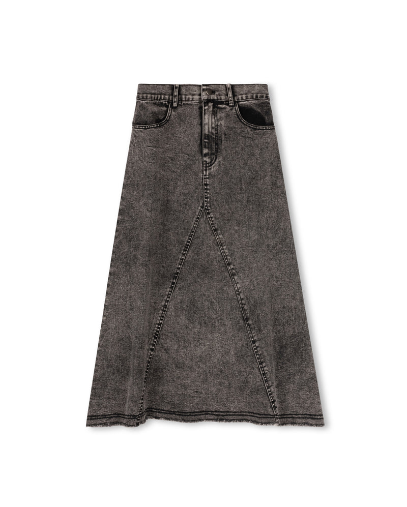 C-18349 VIBE FRINGE HEM MIDI SKIRT