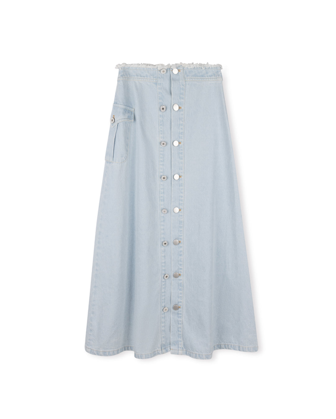 C-19057 CABANA DOUBLE PLACKET MAXI DENIM SKIRT