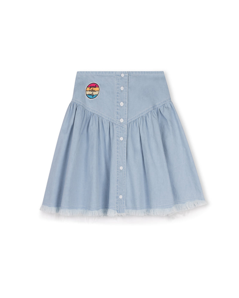 C-19627 CABANA FRAYED HEM PATCH SKIRT