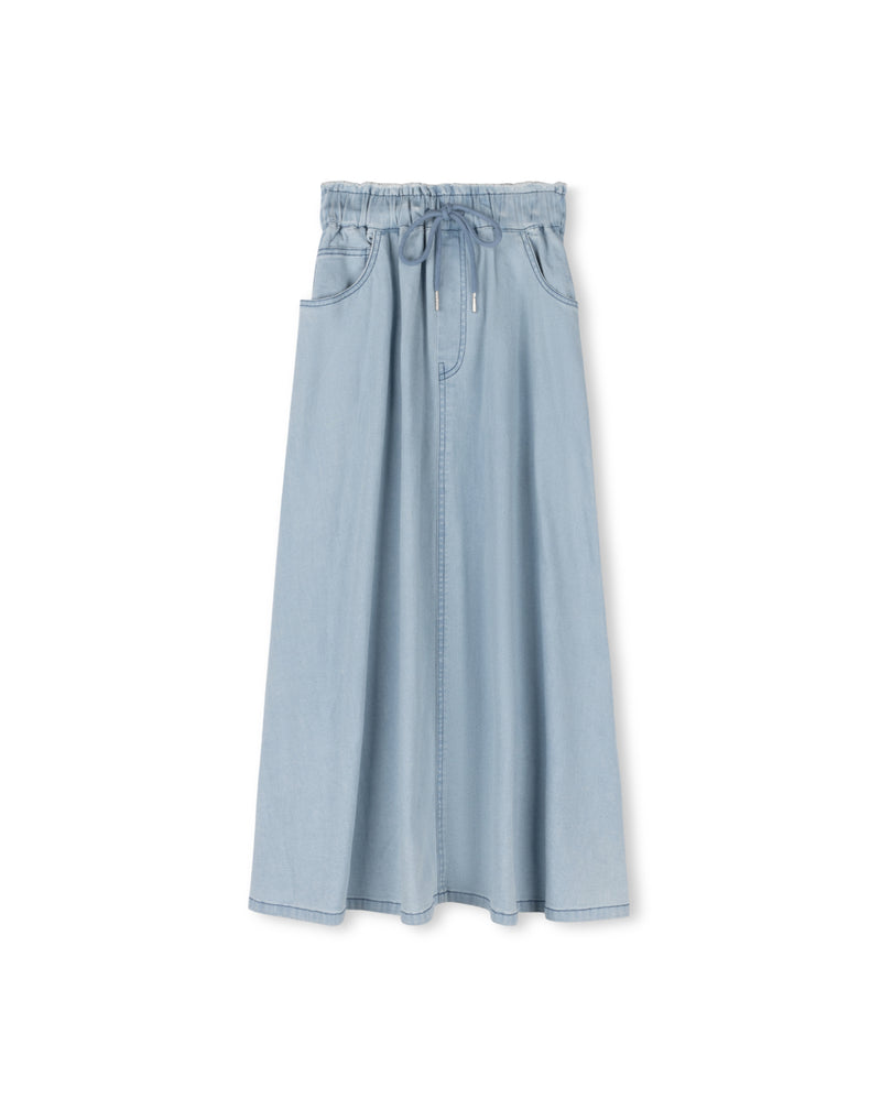 C-19630 CABANA DENIM DRAW STRING MAXI SKIRT