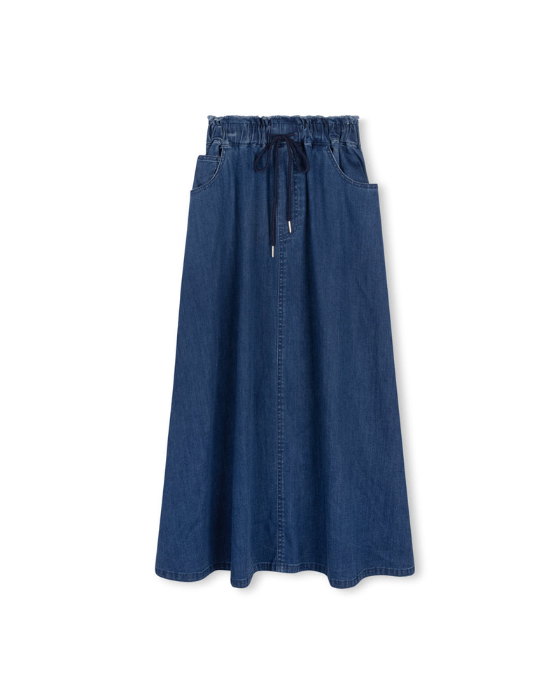 C-19630 CABANA DENIM DRAW STRING MAXI SKIRT