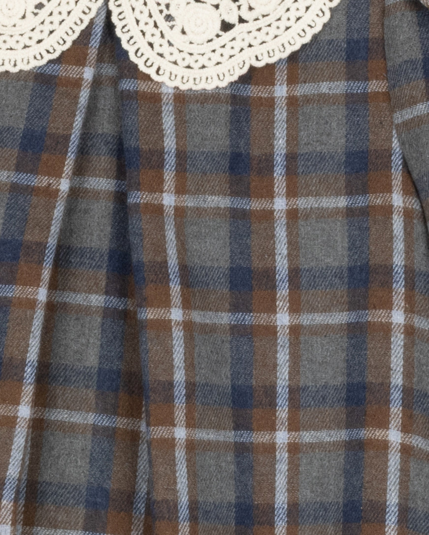 C-22798 ONE CHILD ARLIN PLAID CROCHET COLLAR DRESS
